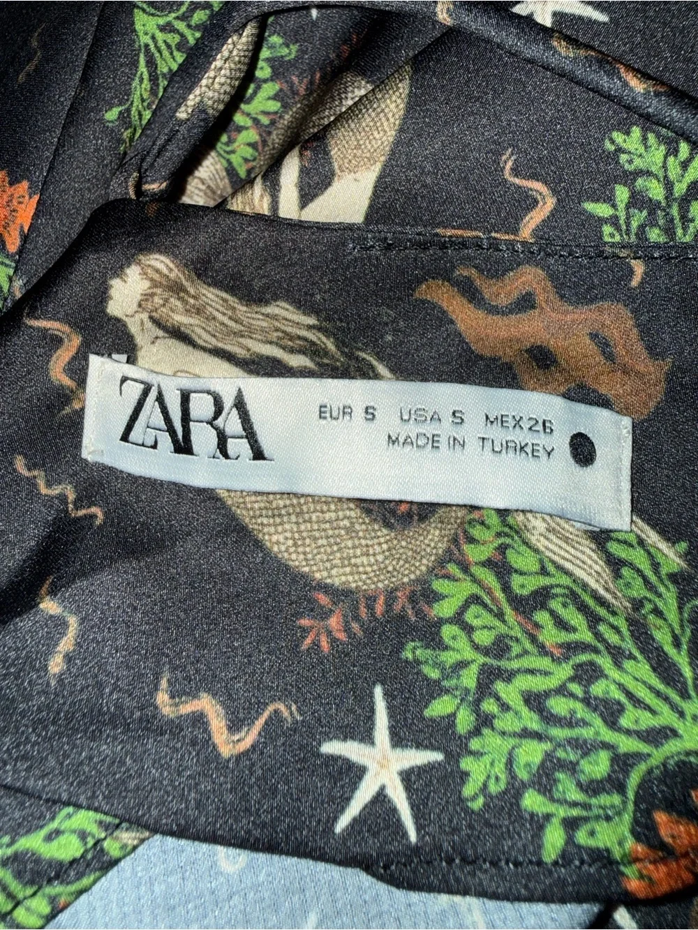 Zara Black Mermaid Print Satin Slip S Dress Coastal Indie Sleaze Euro Summer
